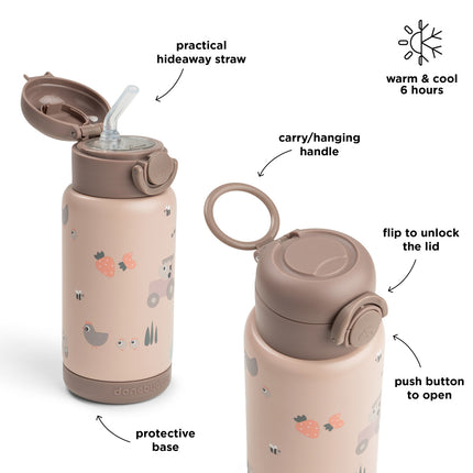 <tc>Done by Deer</tc> Thermos-flaske med sugerør, Tiny Farm Powder, 340 ml