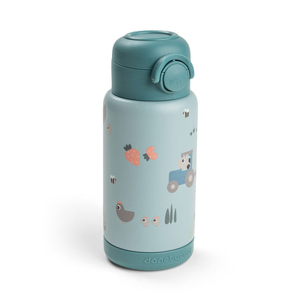 <tc>Done by Deer</tc> Thermos-flaske med sugerør, Tiny Farm Blue, 340 ml