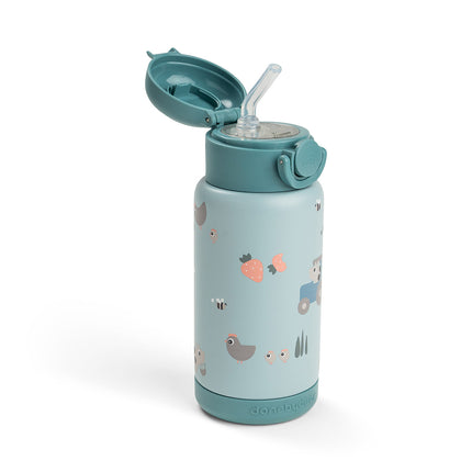 <tc>Done by Deer</tc> Thermos-flaske med sugerør, Tiny Farm Blue, 340 ml