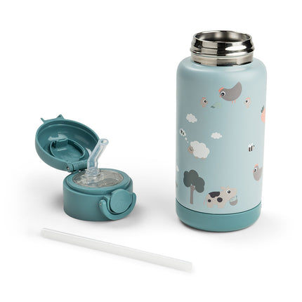 <tc>Done by Deer</tc> Thermos-flaske med sugerør, Tiny Farm Blue, 340 ml
