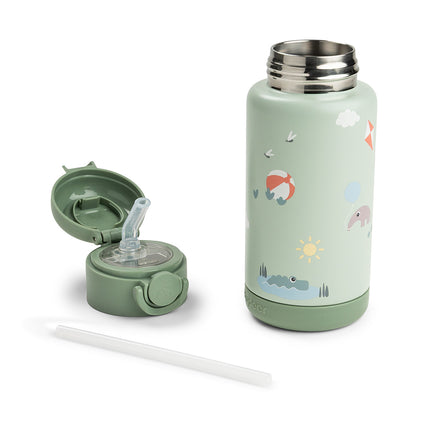 <tc>Done by Deer</tc> Thermos-flaske med sugerør, Playground Green, 340 ml