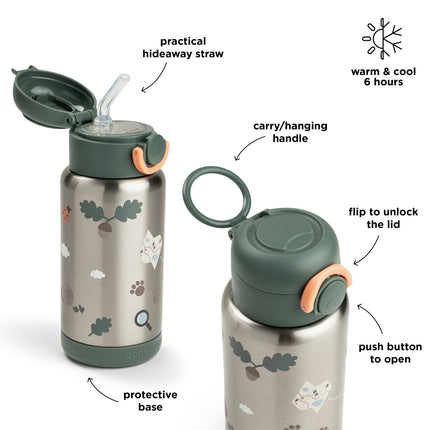 <tc>Done by Deer</tc> Thermos-flaske med sugerør, Tiny Trails Green, 340 ml