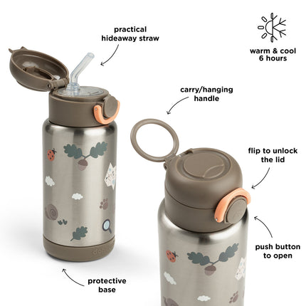 <tc>Done by Deer</tc> Thermos-flaske med sugerør, Tiny Trails Sand, 340 ml