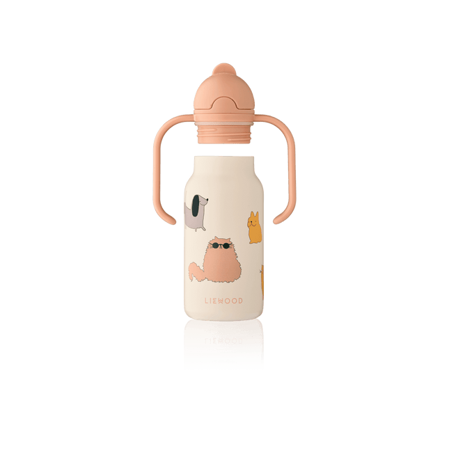 Liewood Kimmie Waterfles Cats and Dogs / Sandy 250ml koop je bij Babywinkel