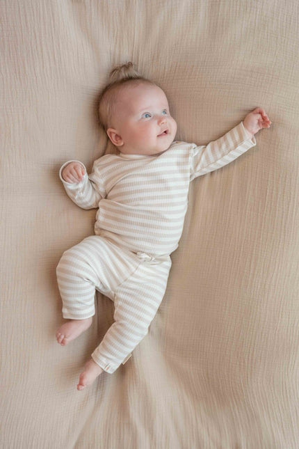Little Dutch Broekje Stripe Sand/White Biologisch katoen koop je bij Babywinkel