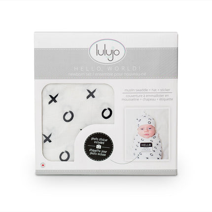 Lulujo Hydrofiele Doek Met Muts En Sticker Hugs & Kisses koop je bij Babywinkel