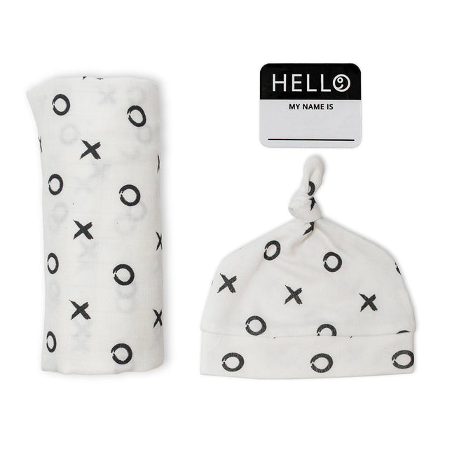 Lulujo Hydrofiele Doek Met Muts En Sticker Hugs & Kisses koop je bij Babywinkel