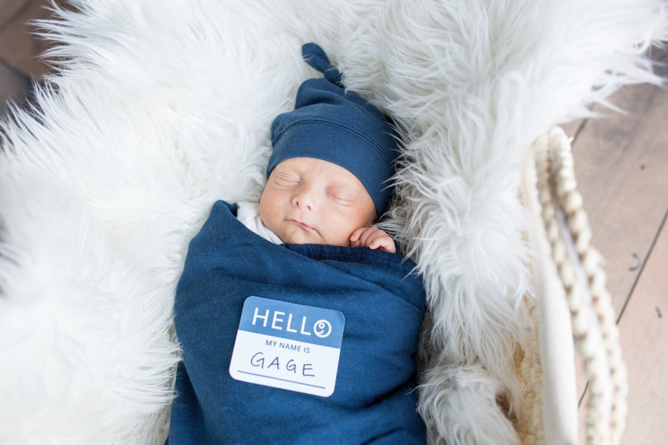 Lulujo Hydrofiele Doek Met Muts En Sticker Navy koop je bij Babywinkel