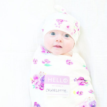 Lulujo Hydrofiele Doek Met Muts En Sticker Posies koop je bij Babywinkel