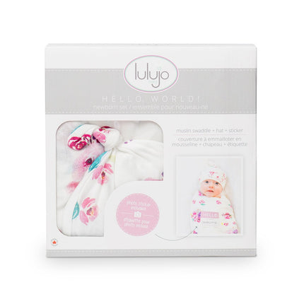 Lulujo Hydrofiele Doek Met Muts En Sticker Posies koop je bij Babywinkel