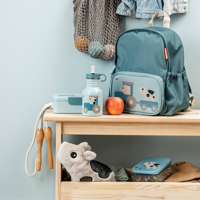 Metalen drinkfles Tiny farm Blue 350 ml koop je bij Babywinkel