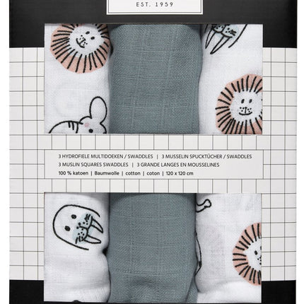 Meyco Hydrofiele Doek 3St Animal/ Stone Green/Animal koop je bij Babywinkel