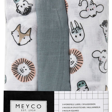 Meyco Hydrofiele Doek 3St Animal/Uni Stone Green/Animal koop je bij Babywinkel