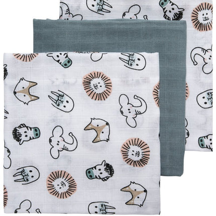 Meyco Hydrofiele Doek 3St Animal/Uni Stone Green/Animal koop je bij Babywinkel
