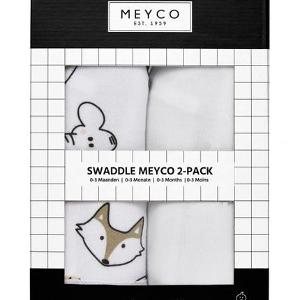 Meyco Inbakerdoek Animal/Uni Wit 0 - 3 mnd 2st koop je bij Babywinkel