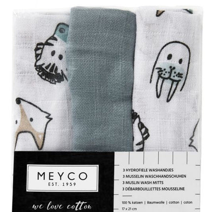 Meyco Washandje Hydrofiele Animal Stone Green 3st koop je bij Babywinkel