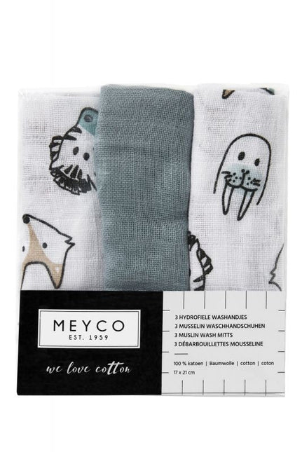 Meyco Washandje Hydrofiele Animal Stone Green 3st koop je bij Babywinkel