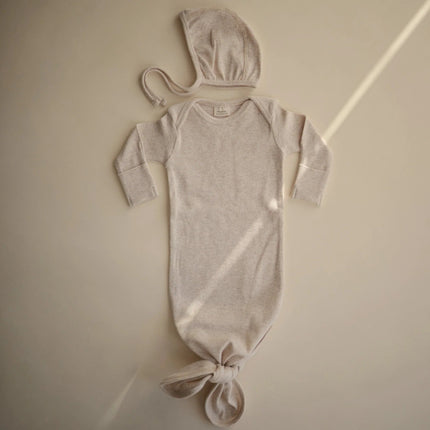 Mushie Babymutsje Bonnet Beige Melange koop je bij Babywinkel