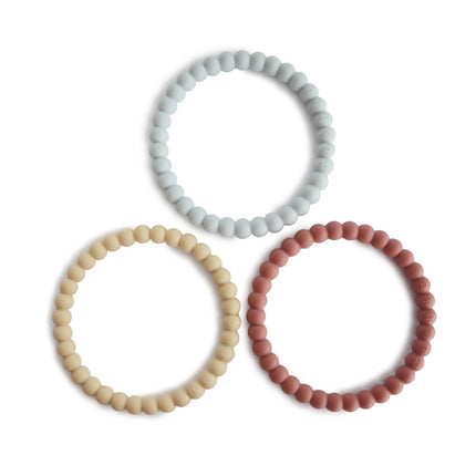 Mushie Bijtring Armband Siliconen Mellow/Terracotta/Periw 3st koop je bij Babywinkel