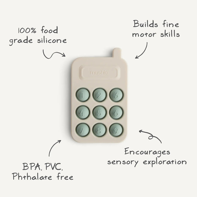 Mushie Educatief Speelgoed Druk Telefoon Cambridge Blue koop je bij Babywinkel