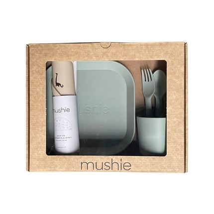 Mushie Giftbox Kinderservies Set Vierkant Sage koop je bij Babywinkel