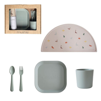 Mushie Giftbox Kinderservies Set Vierkant Sage koop je bij Babywinkel