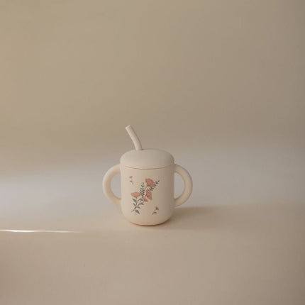 Mushie Oefenbeker Rietje Pink Flowers koop je bij Babywinkel