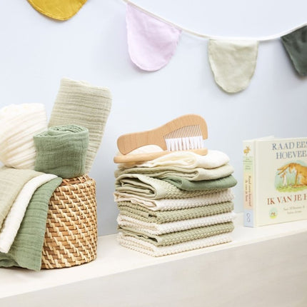 Meyco Hydrofiele Doek Naturel/Soft Olive/Olive Green 70Cm 3St koop je bij Babywinkel