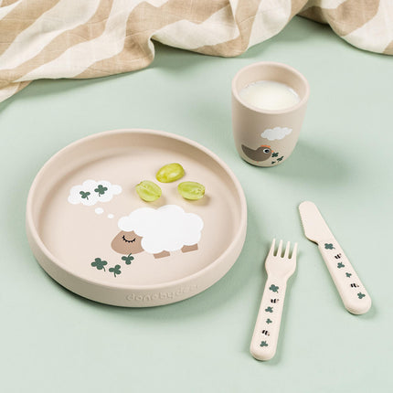Siliconen bord met zuignap Tiny farm Sand koop je bij Babywinkel