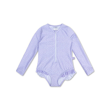 Swim Essentials Badpak Kind Lila Leopard Lange Mouwen Ruffles koop je bij Babywinkel