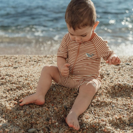 Zwempak korte mouwen Ocean Brown Stripes koop je bij Babywinkel