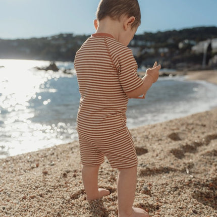 Zwempak korte mouwen Ocean Brown Stripes koop je bij Babywinkel